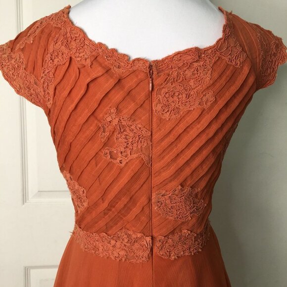 Reiss Women's Orange Square Neck Open Flare Lace Dress Size 0 Cocktail - Picture 7 of 16